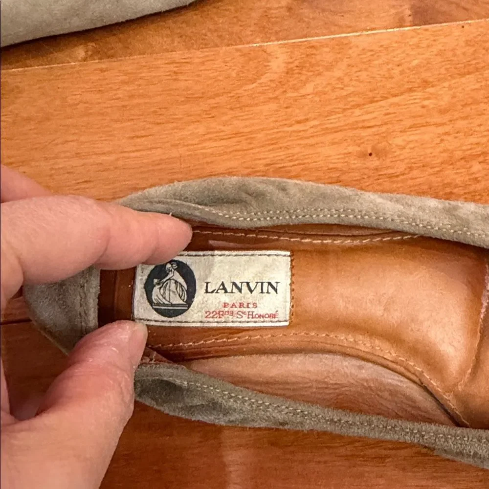 Lanvin Paris Cap Toe Ballet Flats Brown Gray‎ Suede Black Patent Leather 37